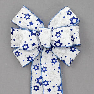 Star of David White Hanukkah Wreath Bow