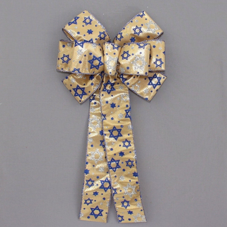 Star of David Gold Metallic Hanukkah Wreath Bow