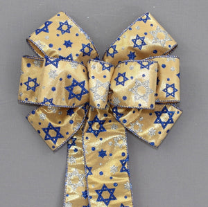 Star of David Gold Metallic Hanukkah Wreath Bow