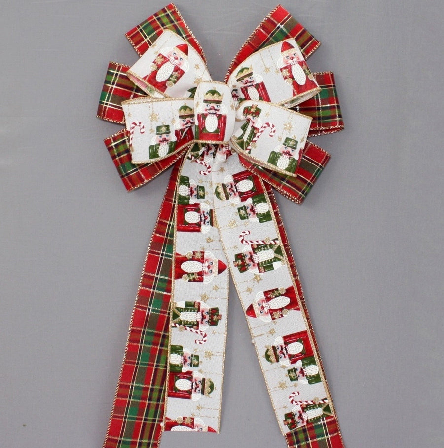 Nutcracker Tartan Plaid Christmas Wreath Bow