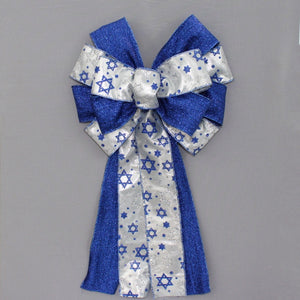 Star of David Silver Blue Hanukkah Wreath Bow