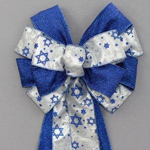 Star of David Silver Blue Hanukkah Wreath Bow
