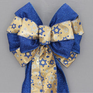 Star of David Silver Blue Hanukkah Wreath Bow