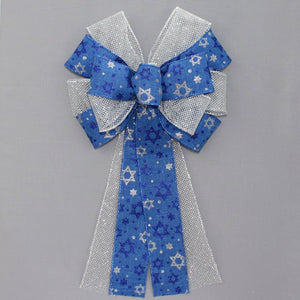 Star of David Blue Silver Mesh Hanukkah Wreath Bow