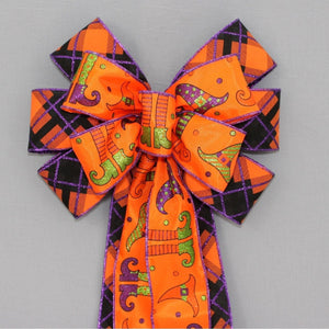 Witches Hats Legs Halloween Wreath Bow