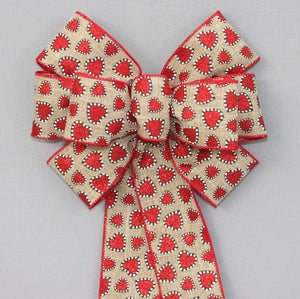Stripe Edge Sparkle Hearts Natural Rustic Valentine&#39;s Day Bow - Valentine&#39;s Day Wreath Bow, Valentine&#39;s Day Gift Bow