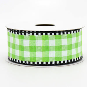 10 yards Woven Gingham Black White Wired Ribbon -  1.5&quot; Wired Ribbon, 7 Color Options, Check Ribbon, Plaid Ribbon, Spring Ribbon