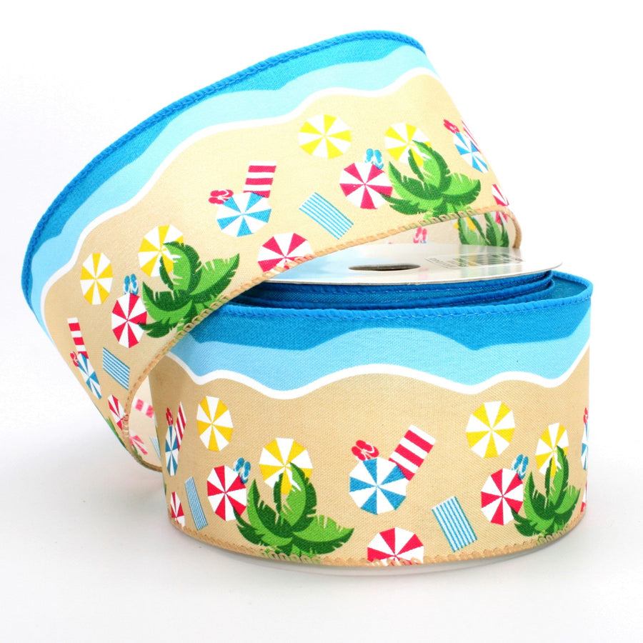 10 yards Day at the Beach Wired Ribbon - Tropical Ribbon, Beach Wired Ribbon, Spring Ribbon