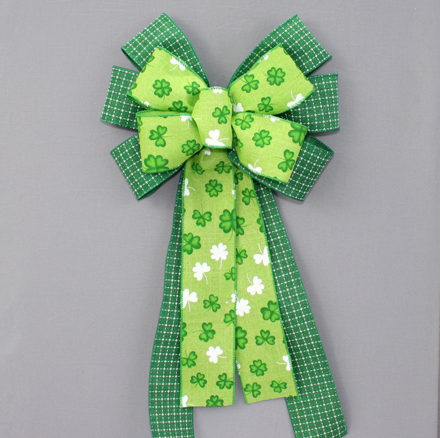 Lime Green Watercolor Shamrocks St. Patrick&#39;s Day Wreath Bow  - St. Patrick&#39;s Wreath Bow, Party Decorations, Wreath Bows