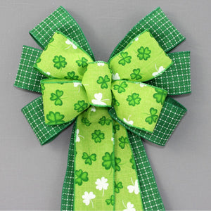 Lime Green Watercolor Shamrocks St. Patrick&#39;s Day Wreath Bow  - St. Patrick&#39;s Wreath Bow, Party Decorations, Wreath Bows