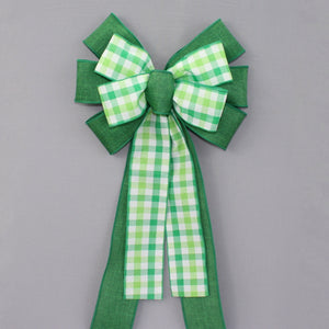 Lime Emerald Plaid Wreath Bow  - St. Patrick&#39;s Wreath Bow, Party Decorations, Wreath Bows