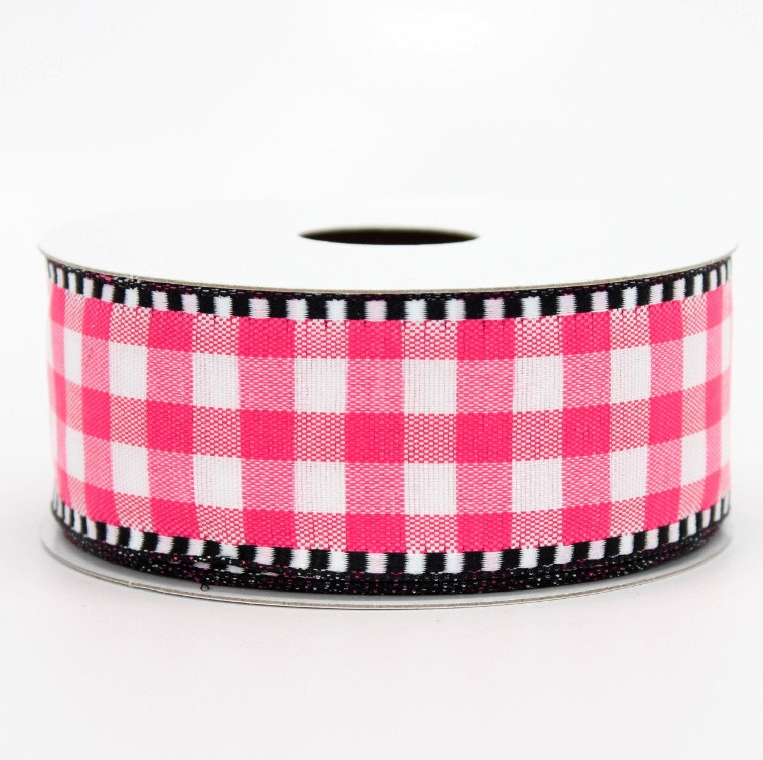 Pink Plaid Ribbon with Wired Edge & Silver Accents, 10 yards