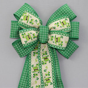 Natural Top Hat Shamrocks St. Patrick&#39;s Day Wreath Bow  - St. Patrick&#39;s Wreath Bow, Party Decorations, Wreath Bows