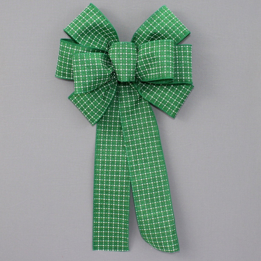 Emerald Green Raised Stitch Wreath Bow - St. Patrick&#39;s Day Wreath Bow, Christmas Wreath Bow