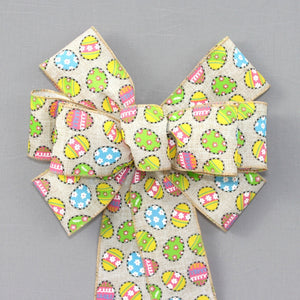 Festive Easter Egg Wreath Bow-  Easter Wreath Bow, Spring Rustic Bow, Easter Basket Bow