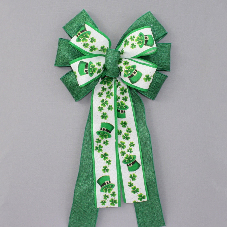 Top Hat Shamrocks St. Patrick&#39;s Day Wreath Bow  - St. Patrick&#39;s Wreath Bow, Party Decorations, Wreath Bows