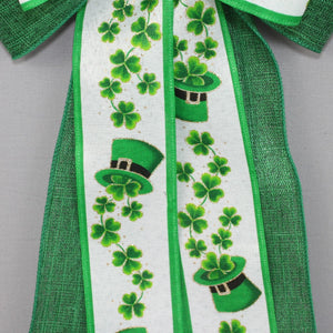 Top Hat Shamrocks St. Patrick&#39;s Day Wreath Bow  - St. Patrick&#39;s Wreath Bow, Party Decorations, Wreath Bows