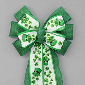 Top Hat Shamrocks St. Patrick&#39;s Day Wreath Bow  - St. Patrick&#39;s Wreath Bow, Party Decorations, Wreath Bows