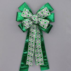 Hexagon Sparkle Shamrock Metallic St. Patrick&#39;s Day Wreath Bow  - St. Patrick&#39;s Wreath Bow, Party Decorations, Wreath Bows