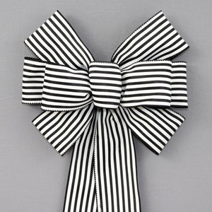 Black White Cabana Stripe Wreath Bow - Easter Wreath Bow, Spring Rustic Bow, Fall Wreath Bow, Wreath Bows