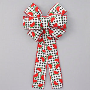 Watermelon Gingham Wreath Bow - Watermelon Bow, Gingham Wreath Bow, Spring Wreath Bow