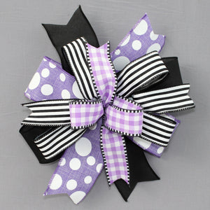 Pink Dot Gingham Stripe Wreath Bow - 7 Color Options, Pink Wreath Bow, Black Wreath Bow, Spring Wreath Bow, Summer Wreath Bow