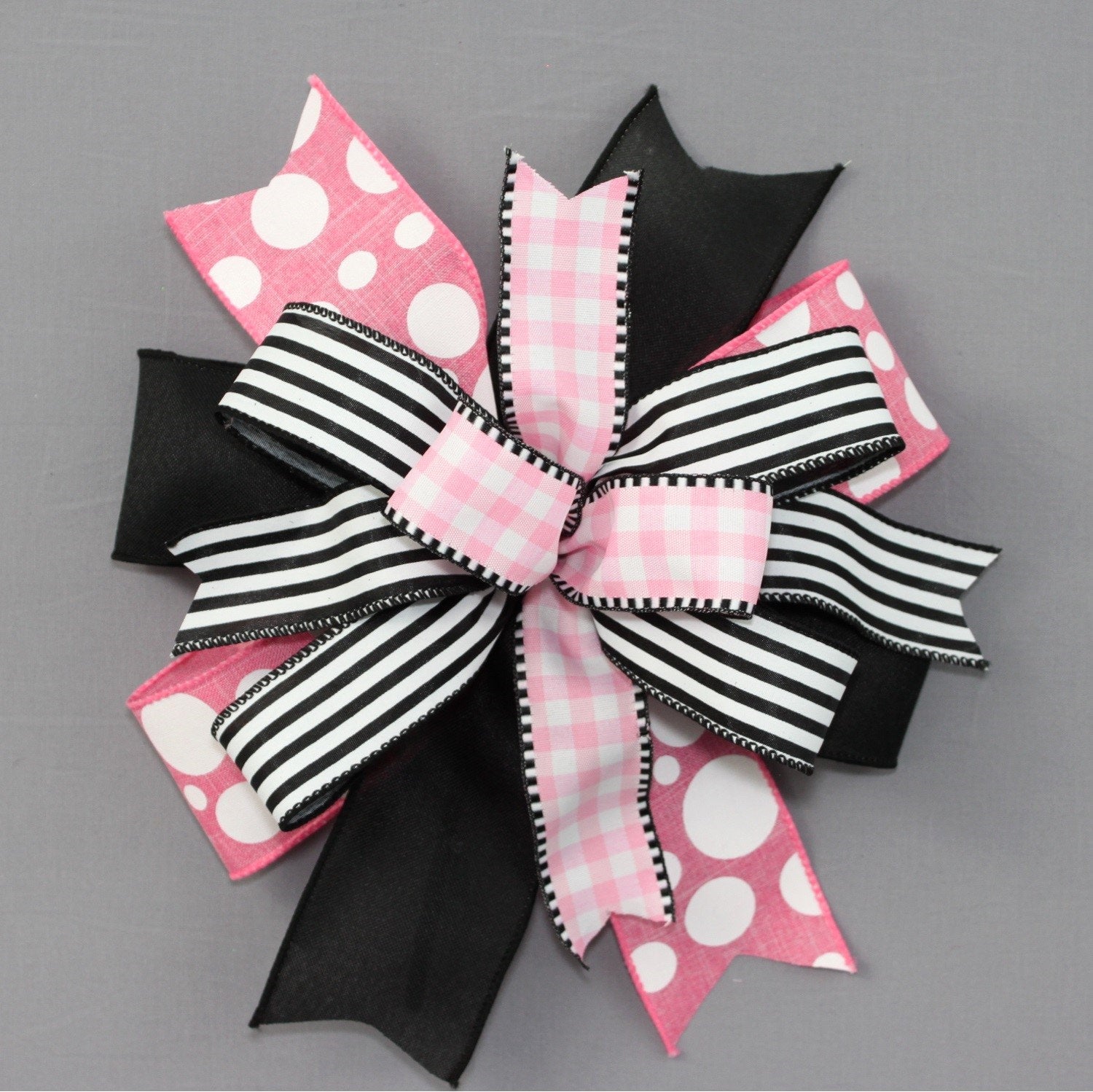 Black and Pink Ribbon Collection Striped Hair Bow - Bows Etc.