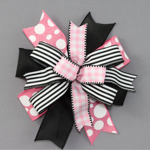 Pink Dot Gingham Stripe Wreath Bow - 7 Color Options, Pink Wreath Bow, Black Wreath Bow, Spring Wreath Bow, Summer Wreath Bow