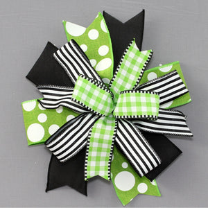 Black Dot Gingham Stripe Wreath Bow - 7 Color Options, Black Wreath Bow, Spring Wreath Bow, Summer Wreath Bow