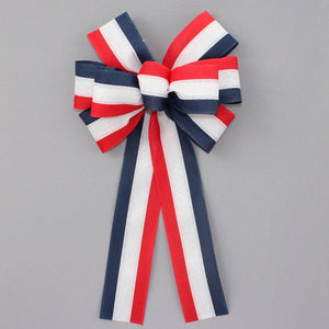 Patriotic Stripe Wreath Bow - Red White Blue Wreath Bow, Patriotic Wreath Bow, July 4th Wreath Bow
