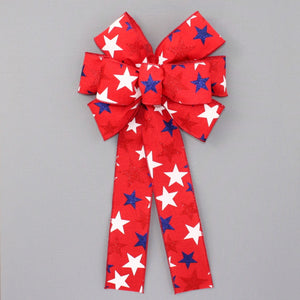 Red Patriotic Metallic Stars Rustic Wreath Bow - July 4th Decorations, Patriotic Wreath Bow, Front Door Decorations