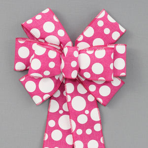 Pink White Dot Spring Wreath Bow -  Easter Wreath Bow, Pink Wreath Bow, Pink Polka Dot Bow
