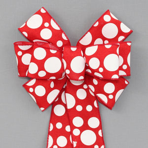 Red White Dot Wreath Bow - Red Wreath Bow,  Christmas Wreath Bow, Valentine&#39;s Day Bow, Patriotic Bow