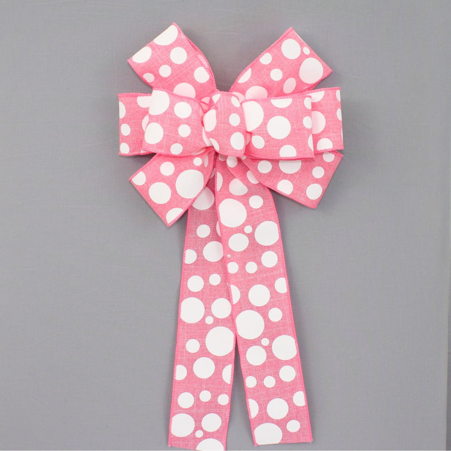 Pink White Dot Spring Wreath Bow -  Easter Wreath Bow, Pink Wreath Bow, Pink Polka Dot Bow