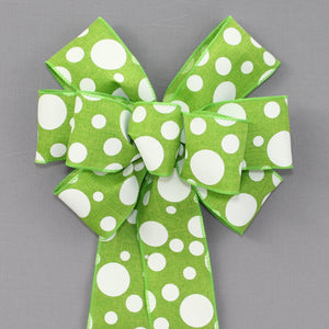 Lime Green White Dot Spring Wreath Bow -  Easter Wreath Bow, Green Wreath Bow, Green Polka Dot Bow
