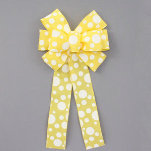 Yellow White Dot Spring Wreath Bow -  Easter Wreath Bow, Yellow Wreath Bow, Yellow Polka Dot Bow