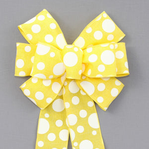 Yellow White Dot Spring Wreath Bow -  Easter Wreath Bow, Yellow Wreath Bow, Yellow Polka Dot Bow