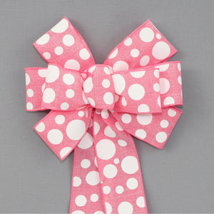 Hot Pink White Dot Spring Wreath Bow -  Easter Wreath Bow, Pink Wreath Bow, Pink Polka Dot Bow