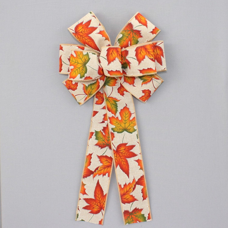 Dotted Maple Leaves Fall Wreath Bow 