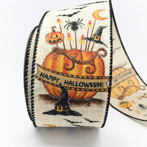 10 yards Happy Halloween Pumpkin Icons Wired Ribbon 