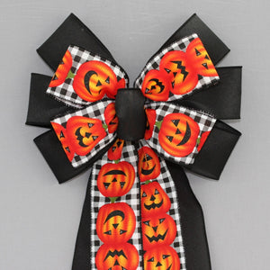 Jack O Lantern Gingham Halloween Wreath Bow 