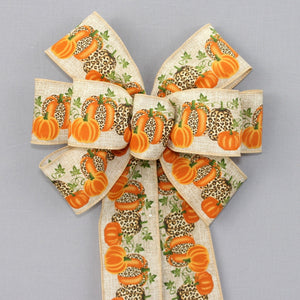 Orange Leopard Pumpkins Fall Wreath Bow 