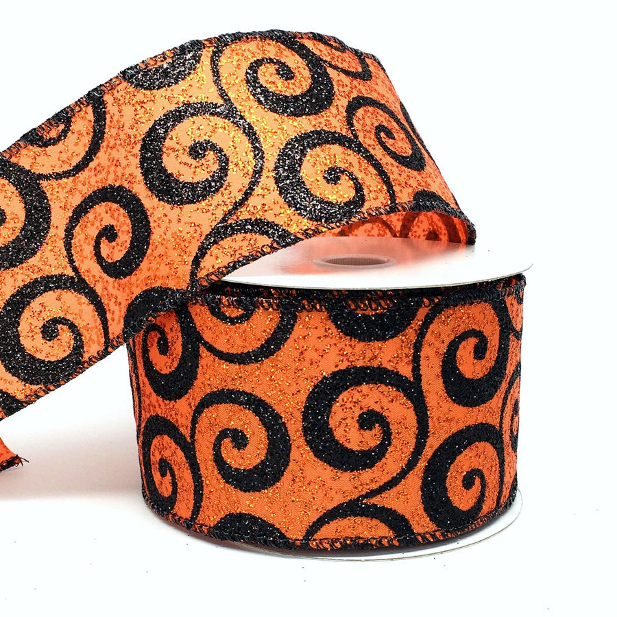 10 yards Halloween Sparkle Swirl Wired Edge Ribbon 