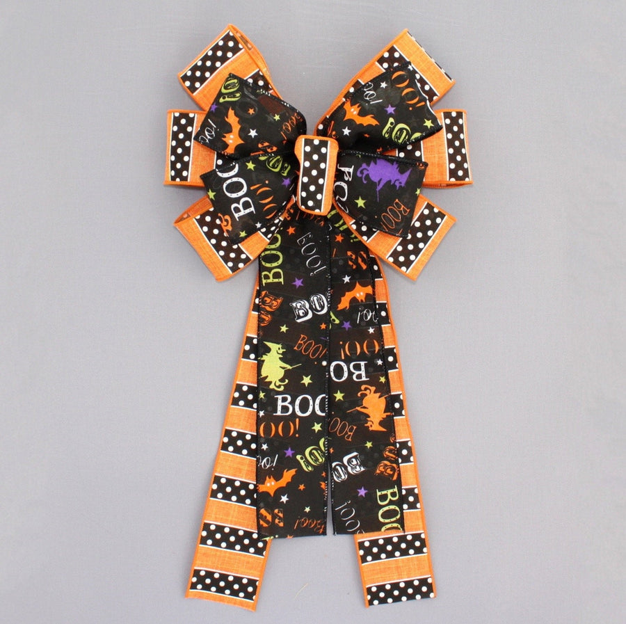 Boo Polka Dot Stripe Halloween Wreath Bow 