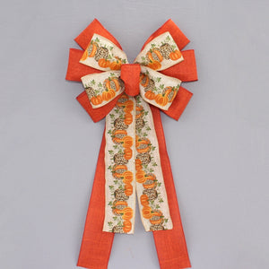 Burnt Orange Leopard Pumpkins Fall Wreath Bow 