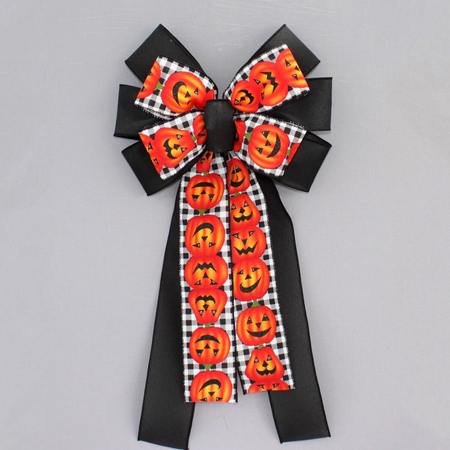 Jack O Lantern Gingham Halloween Wreath Bow 