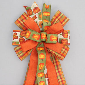 Fall Pumpkin Collage Plaid Wreath Bow 