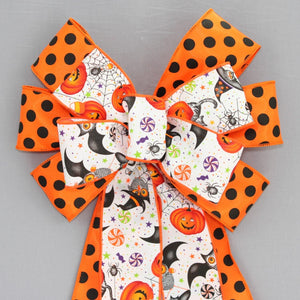 Halloween Characters Polka Dot Wreath Bow 