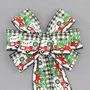 Gingham Red Truck Camper Christmas Wreath Bow  