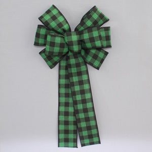 Green Black Buffalo Plaid Wreath Bow 